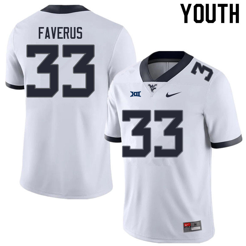 Youth #33 Jairo Faverus West Virginia Mountaineers College Football Jerseys Sale-White